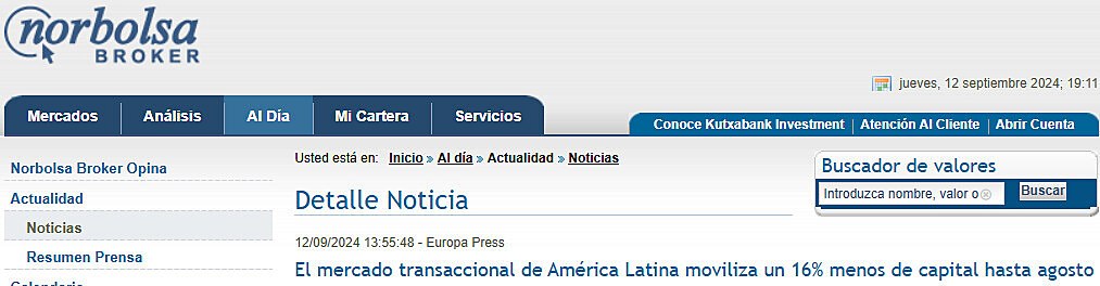 El mercado transaccional de Amrica Latina moviliza un 16% menos de capital hasta agosto